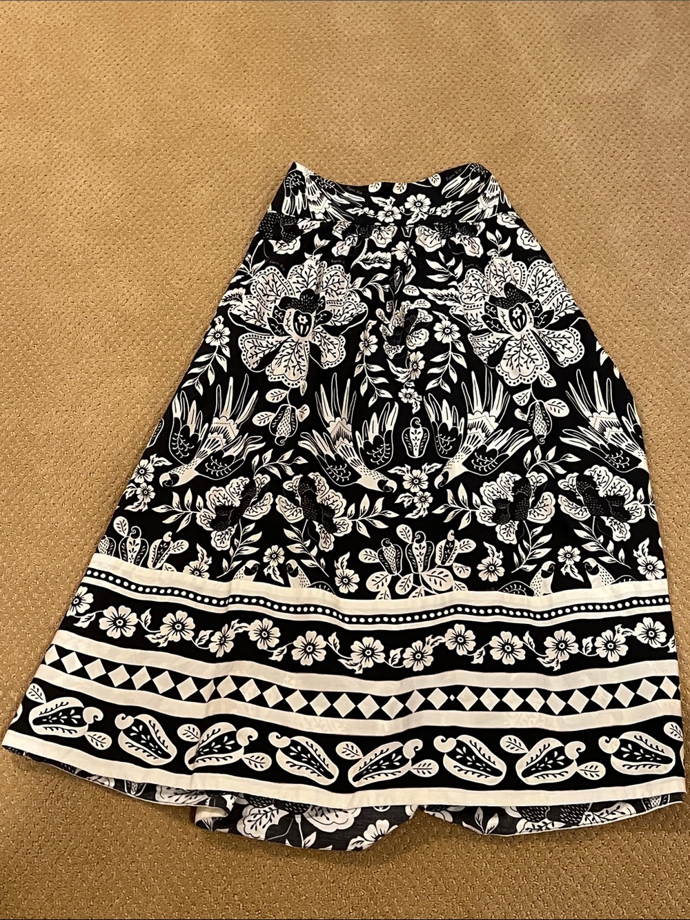 Farm Rio Black & White Floral Midi Skirt
